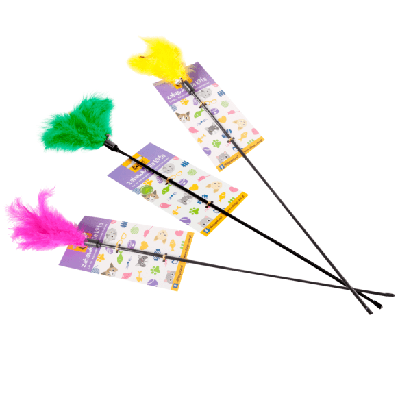 Mačja igrača - igralna palica s puhastim perjem