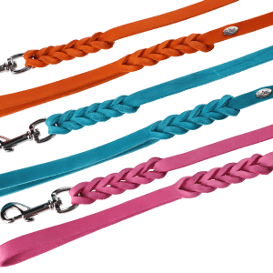 Povodec iz PREMIUM mehkega usnja s pletenim ročajem