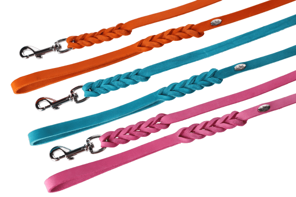 Povodec iz PREMIUM mehkega usnja s pletenim ročajem