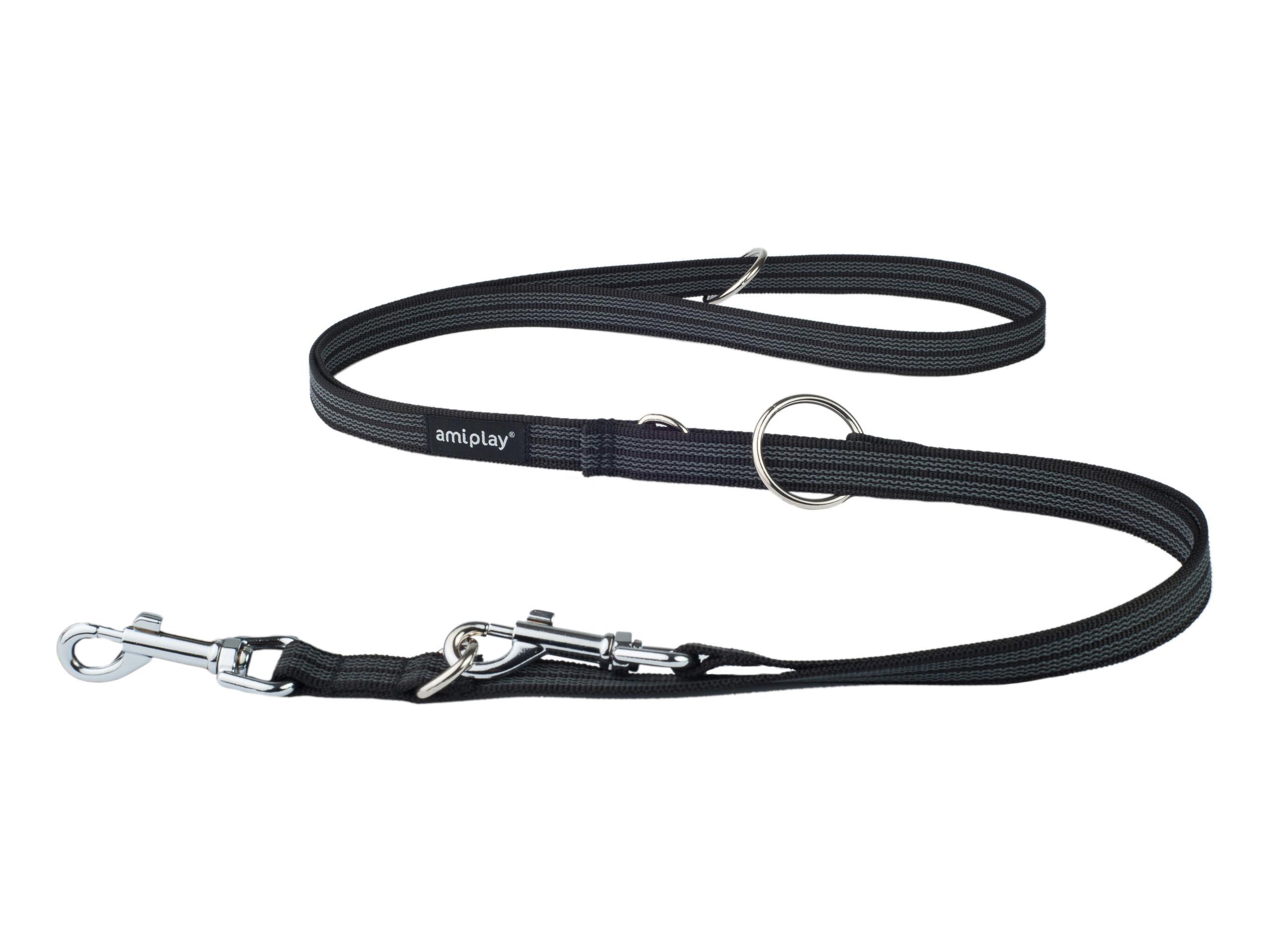 amiplay_Adjustable_leash_6in1_Black_01 Nastavljiv povodec 6 v 1 Rubber