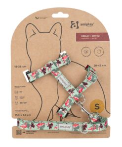 Komplet oprsnica in povodec BeHappy Flamingo