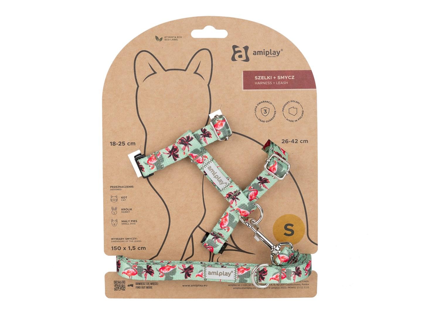 Komplet oprsnica in povodec BeHappy Flamingo