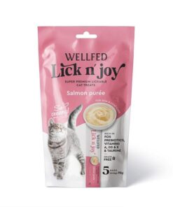WELLFED Lick 'N Joy priboljšek za mačke kremast pire z lososom (5x14g) 70g