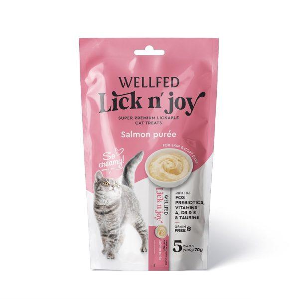 WELLFED Lick 'N Joy priboljšek za mačke kremast pire z lososom (5x14g) 70g
