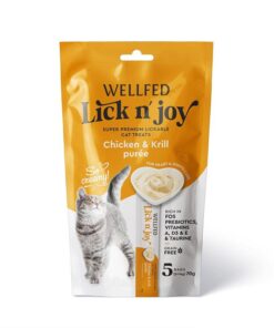 WELLFED Lick 'N Joy priboljšek za mačke kremast piščančji pire z rakci (5x14g) 70g