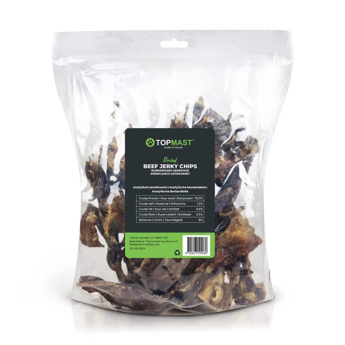 Pasji priboljšek hrustljavo posušeno goveje meso BEEF JERKY CHIPS 500g - slika 2