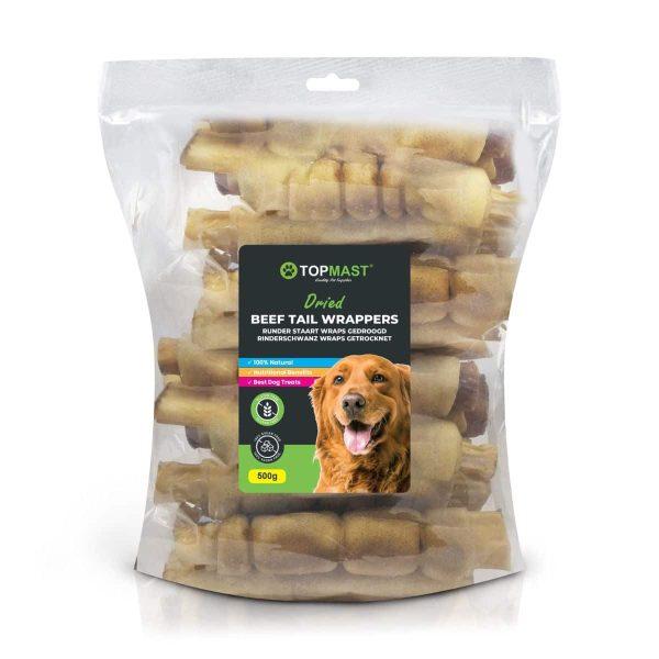 Pasji priboljšek posušeni goveji repi oviti v bivoljo kožo 500g